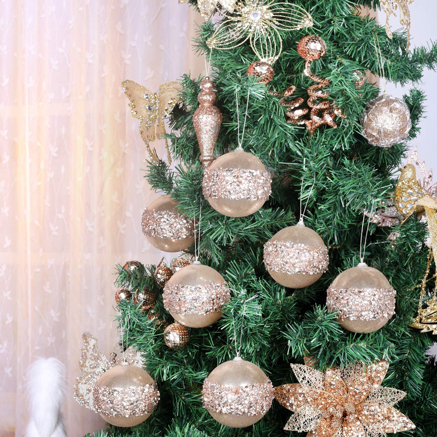 ZHANYIGY 4pc Champagne Gold Christmas Ball Ornaments, 4pc Set Red Shatterproof Christmas Decorations Tree Balls for Xmas Trees Wedding Party Holiday Decorations