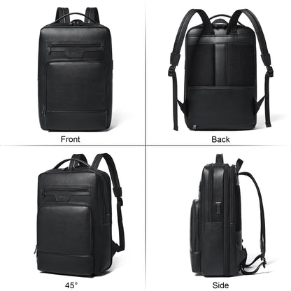 Shrrie Leather Laptop Backpack for Women and Men,28 L Travel Backpack Computer Bag Fits 16 inch Laptop,Expandable Casual Daypack with USB Charging Port for Work Business Weekender College,Black