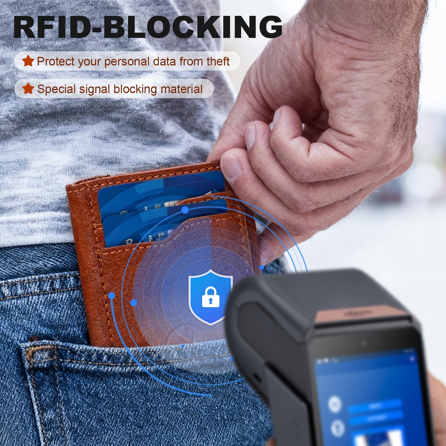 OLLEN Trifold Leather Wallet for Men, RFID Blocking Slim Wallet with 15 Card Capacity Cash Pocket 2 ID Windows, Magnetic Closure Minimalist Wallet for Front Pocket Wallet, Coffee