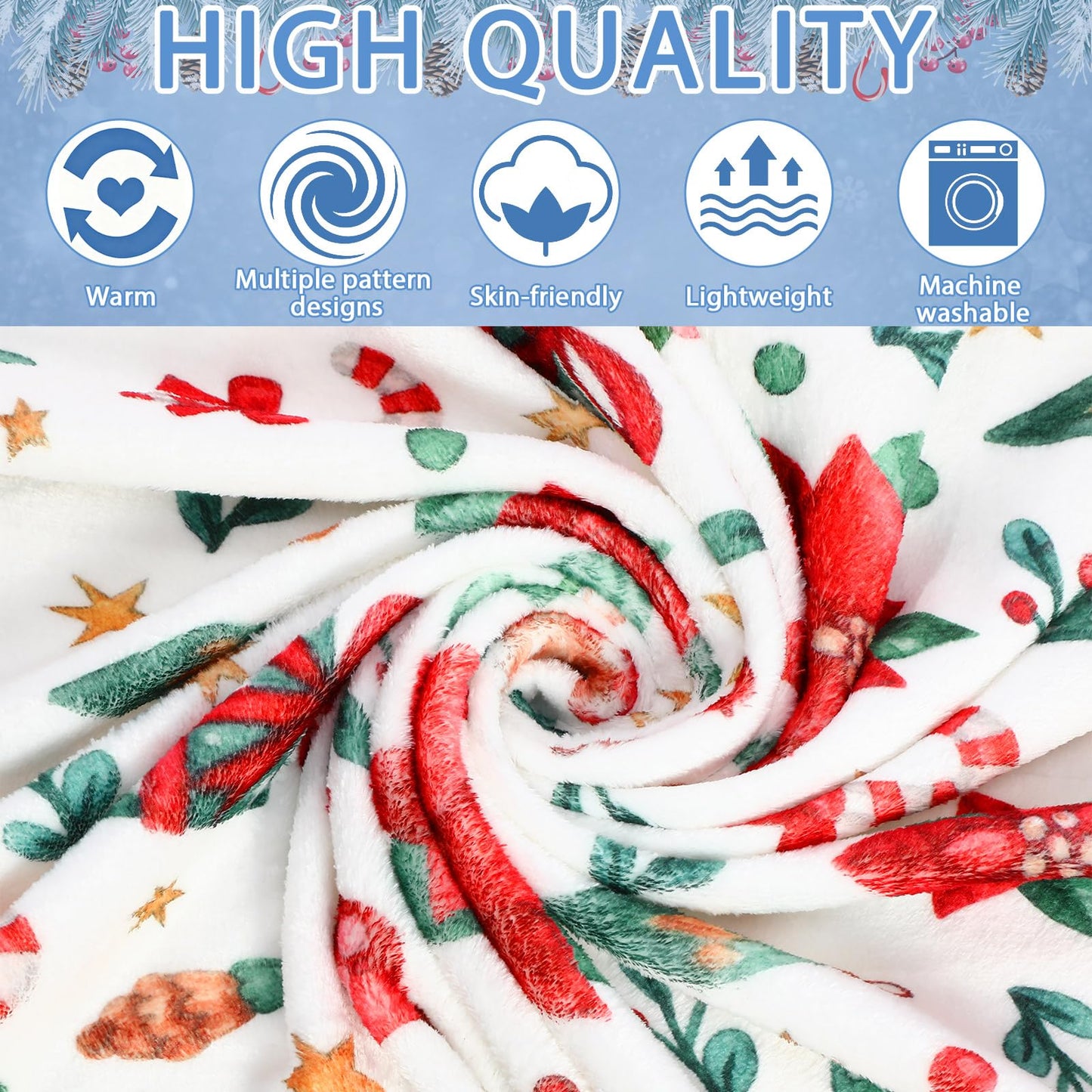 Gilprop 10 Pcs Christmas Throw Blanket, 51" x 39" Plush Fleece Holiday Blankets with Santa, Snowman, Reindeer Patterns for Sofa, Bed, Dorm, Xmas Party, Winter Decor and Gift