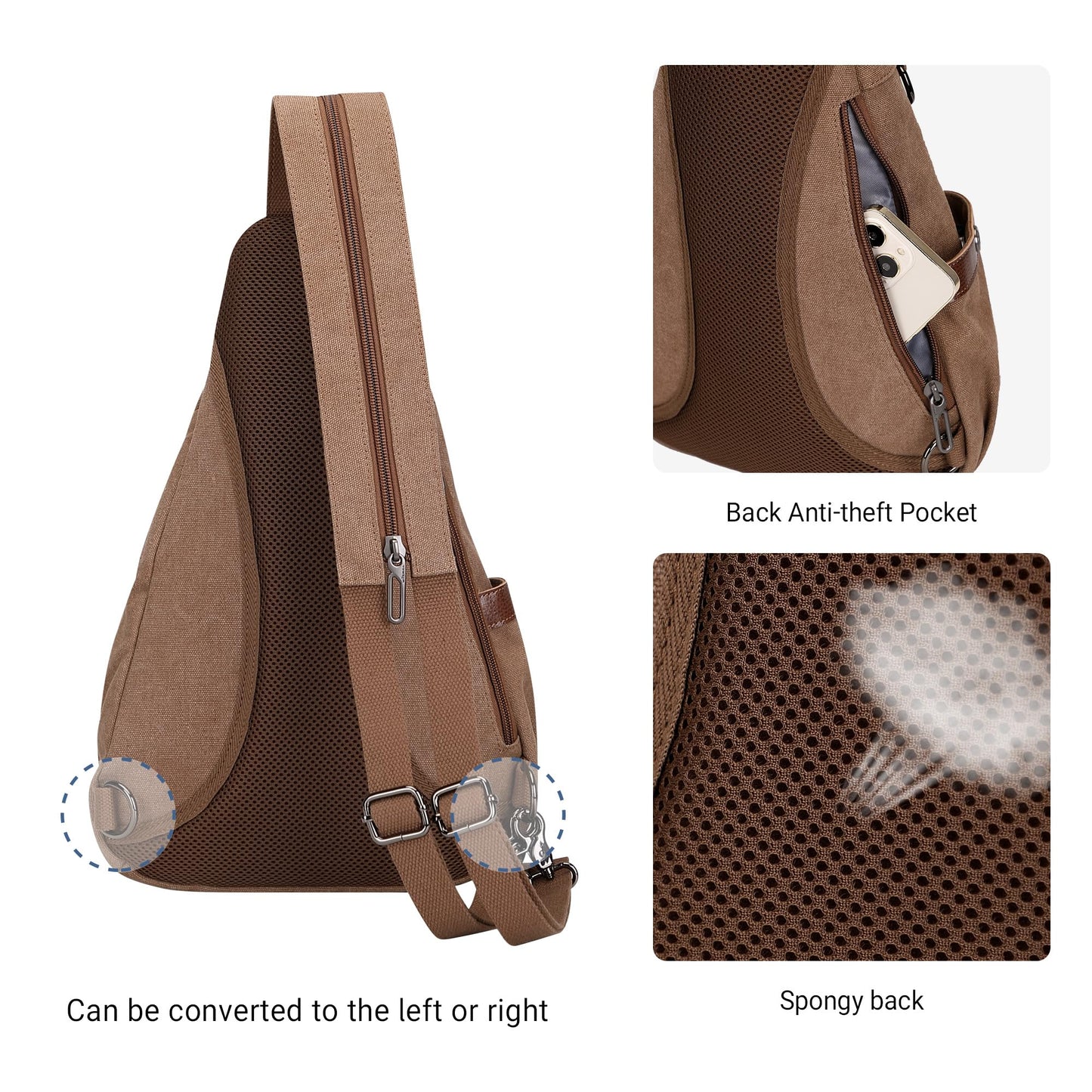 WITZMAN Canvas Sling Bag for Men Women Convertible Sling Backpack Crossbody Vintage Chest Bag Travel Casual Daypack（A8003 Brown）