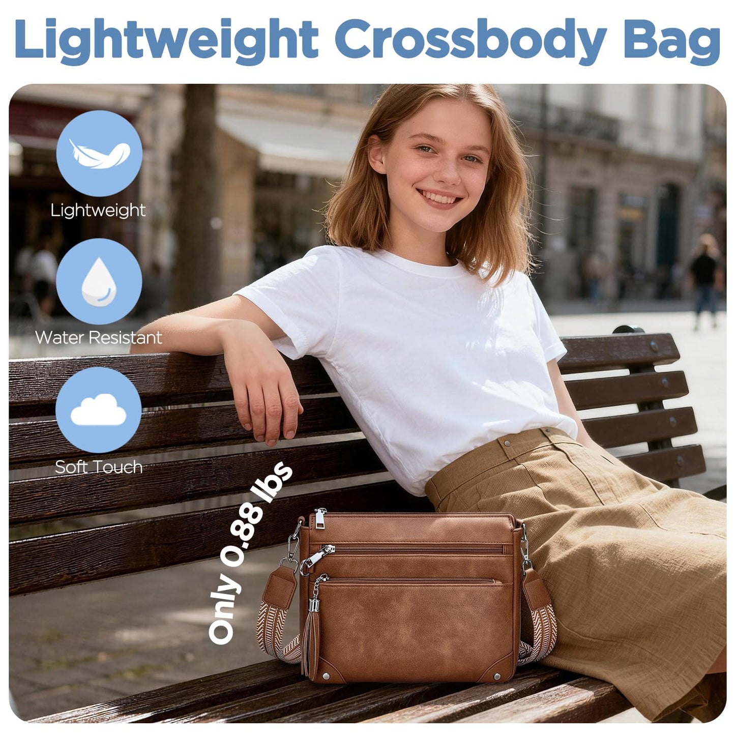 Fiiuos Anti Theft Crossbody Purse for Women RFID Crossbody Bags for Travel, Vegan Leather Cross Body Bag with Built-in Wallet for Work & Daily Use, Hands-Free Shoulder Purse with Tassel Brown