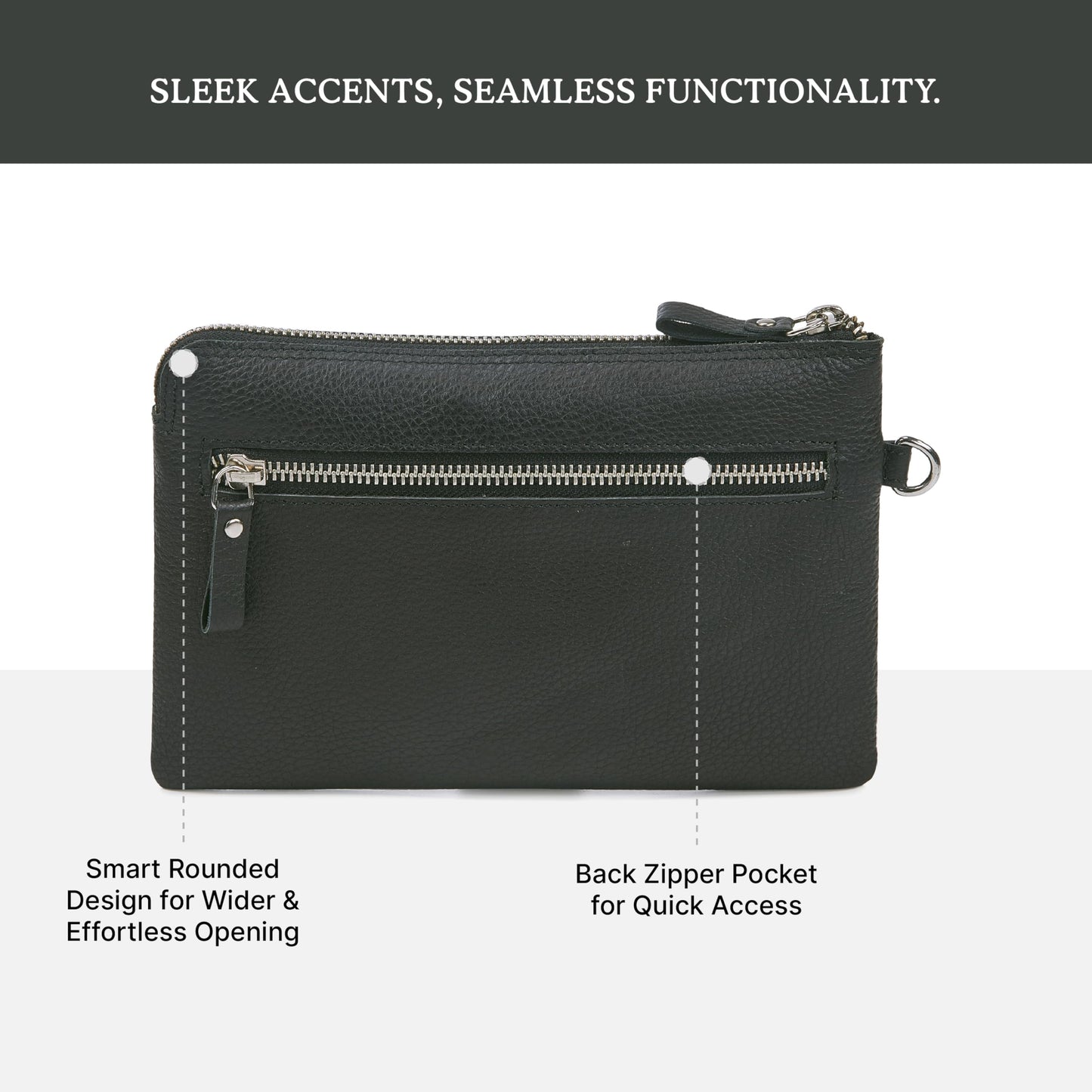 Wise Owl Accessories Genuine Leather Wristlet Wallet for Women Clutch Handbag Purses for Cell Phone Keys Coins Credit Card Slots (Black Nappa)