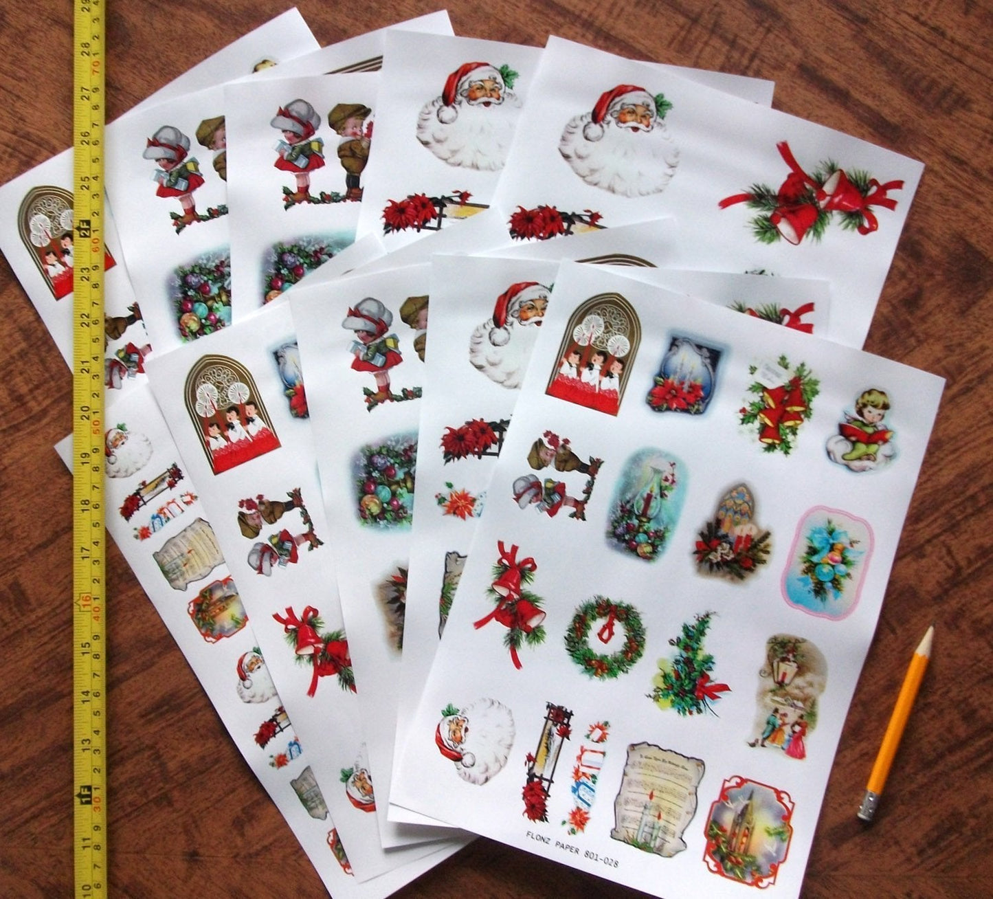 Decoupage Paper Pack (10sheets A4 / 8"x12") Vintage Christmas Santa Gift Tree FLONZ Vintage Ephemera