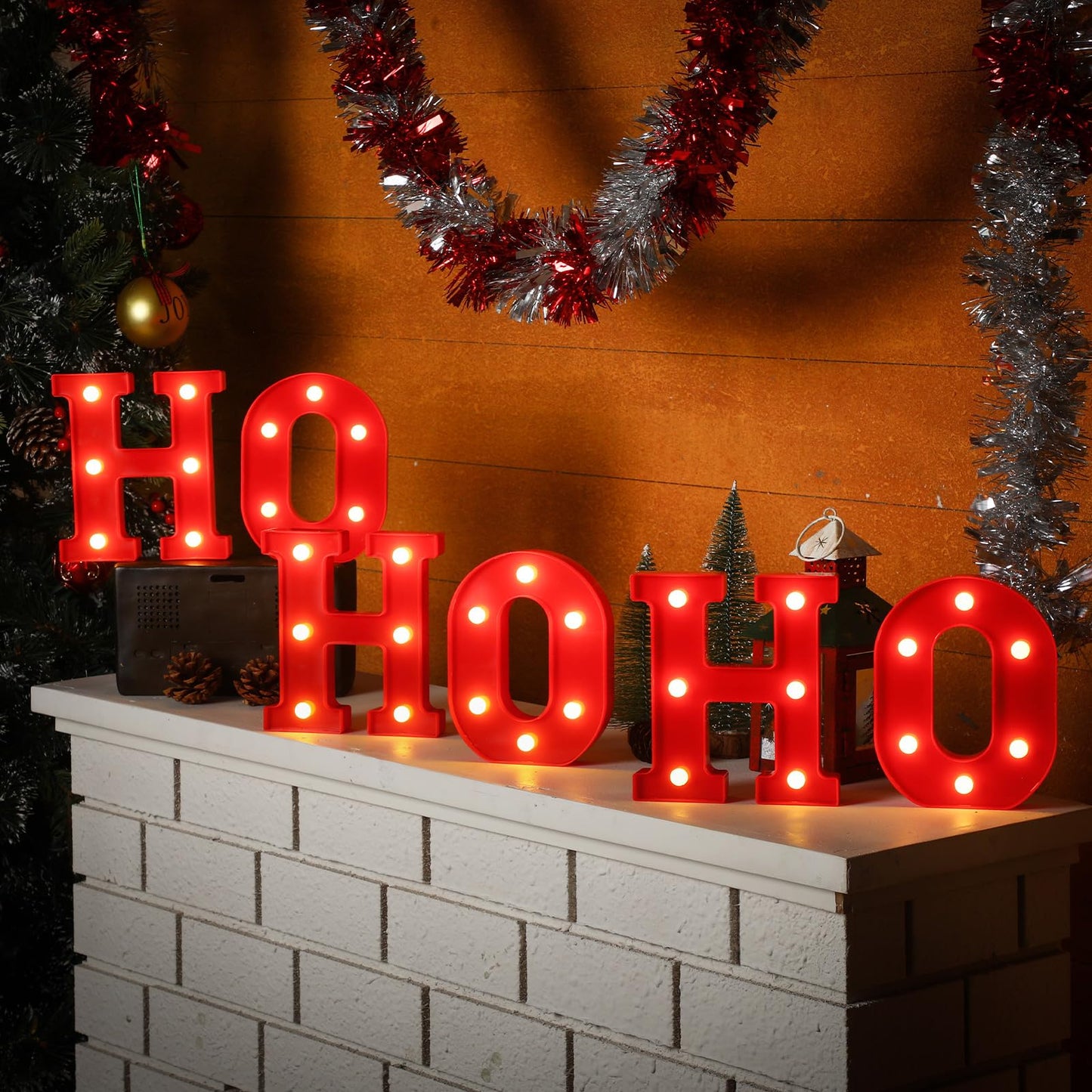 VIHOSE Christmas LED Letter Lights Sign Table Indoor Decoration Light up Letters Battery Powered Letter for Home Bar Christmas Party Bedroom Tabletop Indoor Decoration Gift (HOHOHO)