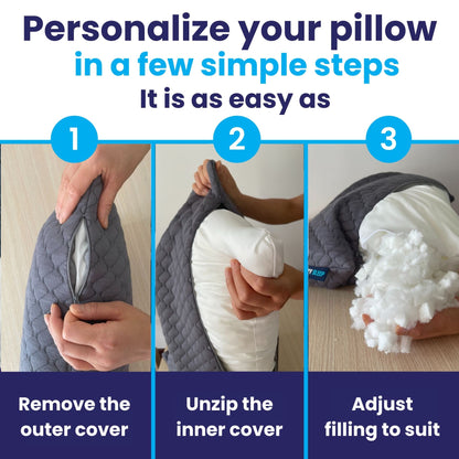 Sidney Sleep Mini Travel Size Neck Pillow - Knee, Back Lumbar and Support - Small Curved Pillow - 14 x 19 Inches - Adjustable Loft - Washable - Drawstring Backpack Included (Mini - Grey)