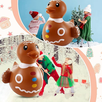Hungdao 1 Pcs 4 Feet PVC Christmas Giant Inflatable Gingerbread Duck Huge Rubber Large Blow up Duck Christmas Pool Floats for Xmas Holiday Indoor Outdoor Pool Decorations
