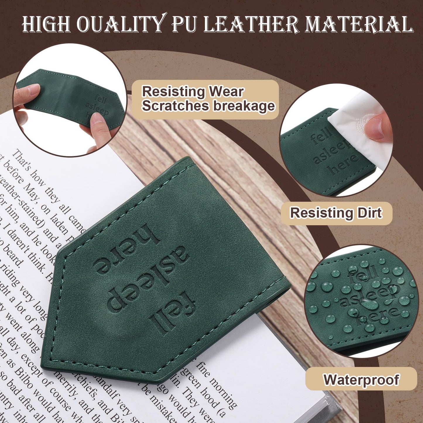 Skyygemm 4 Pcs Fell Asleep Here Magnetic Faux Leather Bookmark Leather Magnetic Bookmark Gift for Book Lovers, Reading Lovers, Teacher Gift for School Office Home Supplies