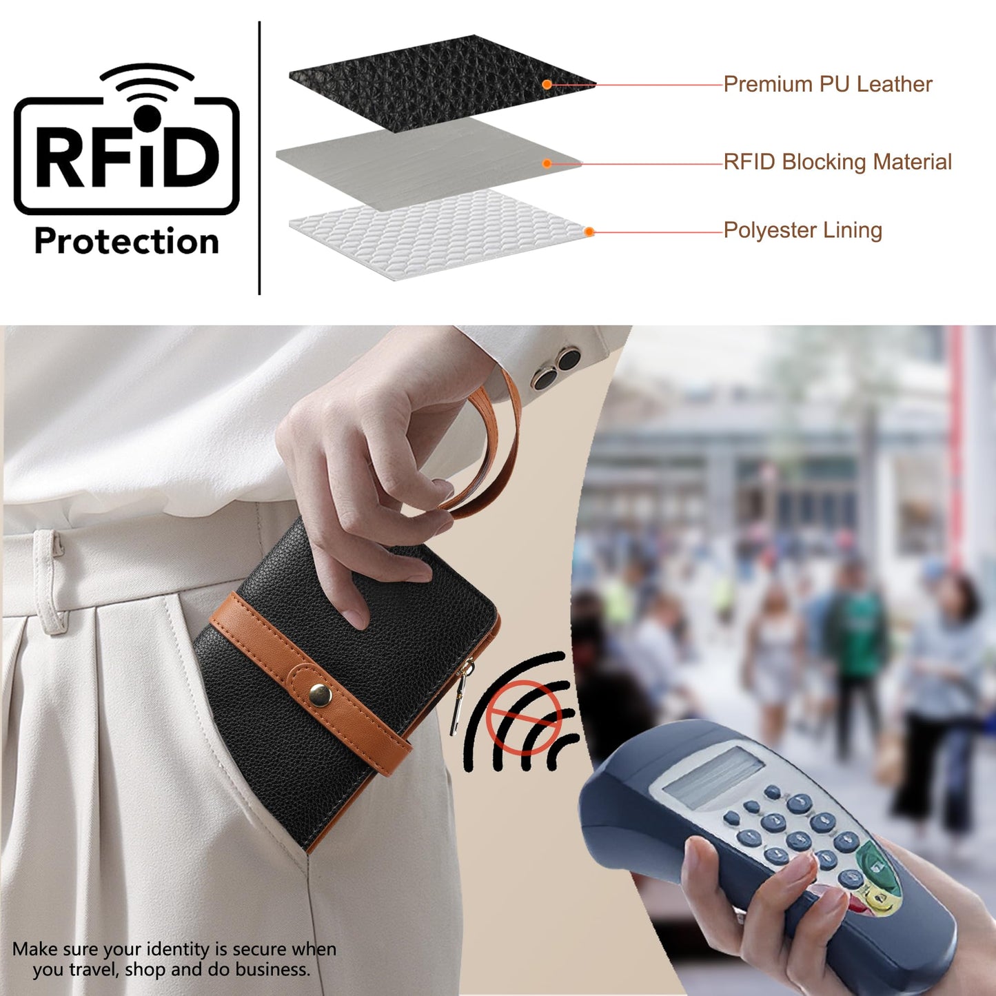 Small Wallet Women RFID Blocking Vegan Leather Slim Thin Bifold Credit Card Wallet Passport Holder Ladies Travel Wallet Mini Purse with Zipper Pocket