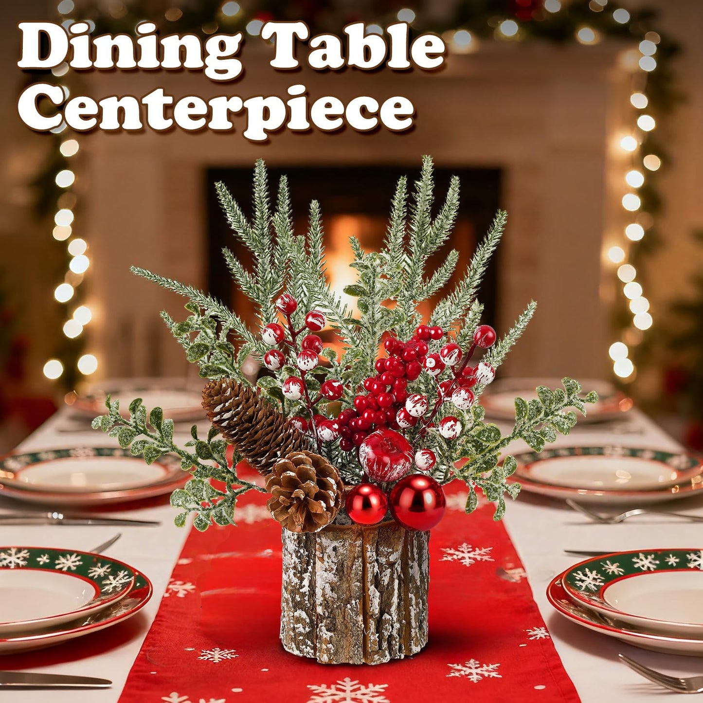 Shaxcoq Christmas Centerpieces for Tables – Tabletop Christmas Decorations with Pine, Cones & Berries – Indoor Holiday Decors for Home, Office, Kitchen or Fireplace Mantel