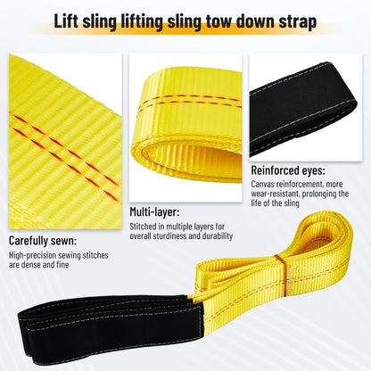 Pindex 2 Pack 2" x 8' Web Lifting Sling 11000 Lbs Breaking Force 3500 Lbs Pulling Forces Lift Sling Straps for Rocks Trees Mowers Tool Boxes in Trailers Tractors Trucks, Yellow