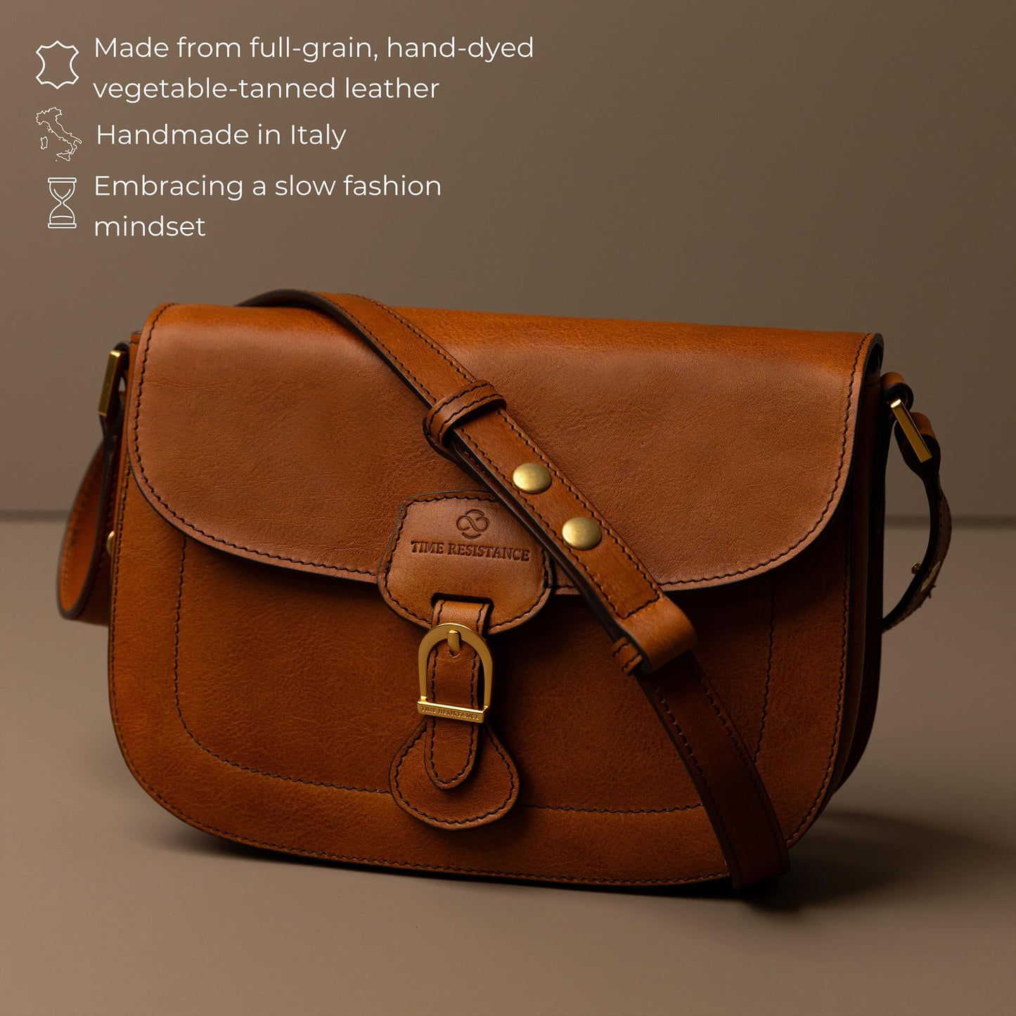 Time Resistance Leather Shoulder Bag – Saddle Bag with Magnetic Closure - Leather Handbag for Women (Cognac Brown)