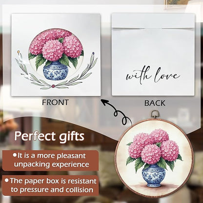 Threegoat Chinoiserie Spring Floral Framed Round Wall Art,Blue and White Hydrangea Flowers Wall Art Decor for Bedroom,Vintage Wall Hanging Decor for Grand Millenial Grandmillennial Home - A06