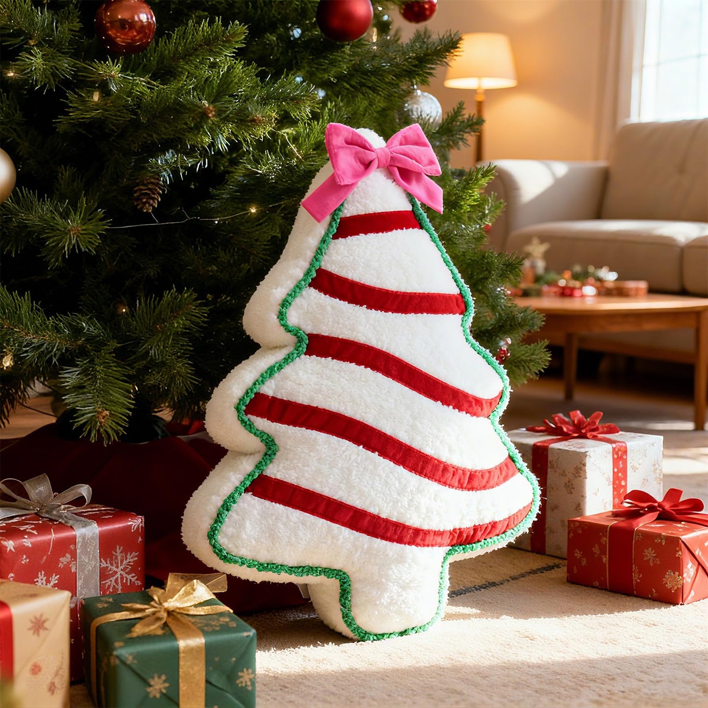 VigorSpring Christmas Tree Shaped Pillows- Plush Stuffed Christmas Tree Throw Pillows for Home Couch Sofa Bed Decorative, Cute Xmas 3D Shaped Decor, 14x18 Inch