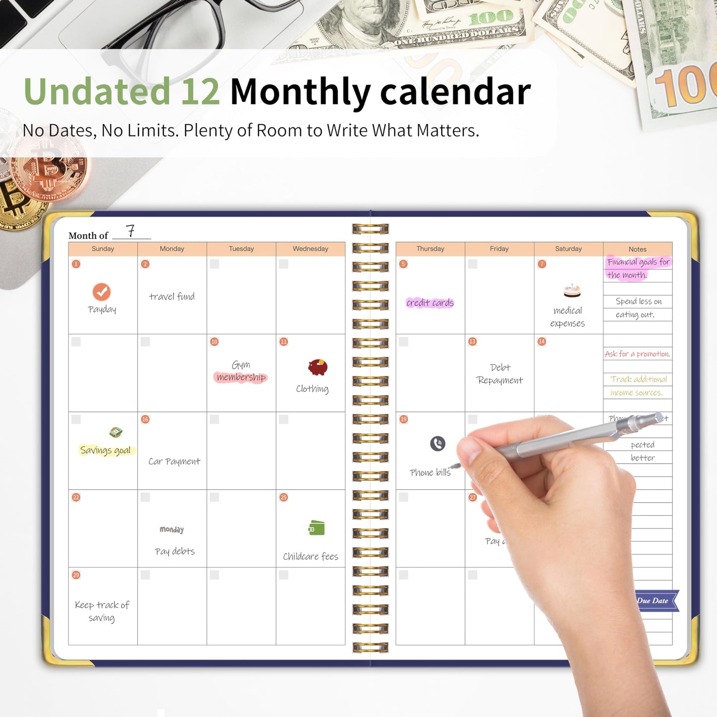 Budget Planner - Monthly Budget Book B5, Undated 12 Month Expense Tracker Notebook with Metal Corner Protectors & Bill Organizer, Hard Cover Financial Account Book for Women Men Home Business, Purple