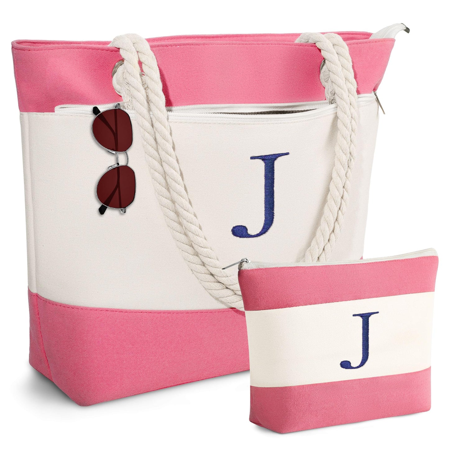 YOOLIFE Personalized Beach Bag - Monogram Beach Tote Swim Pool Bag for Travel Essentials, Personalized Birthday Gifts for Women Her Best Friend Female Gift Idea Girlfriend Birthday Gifts J