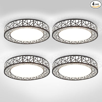 ASD 14 Inch LED Flush Mount Ceiling Light Fixture for Bedroom, 24W 1534LM 5CCT 2700K-5000K, Triac Dimmable Lights, Dining, Living Room, Kitchen Lamps, Modern Home Lighting Fixtures, Black, ETL, 4 Pack