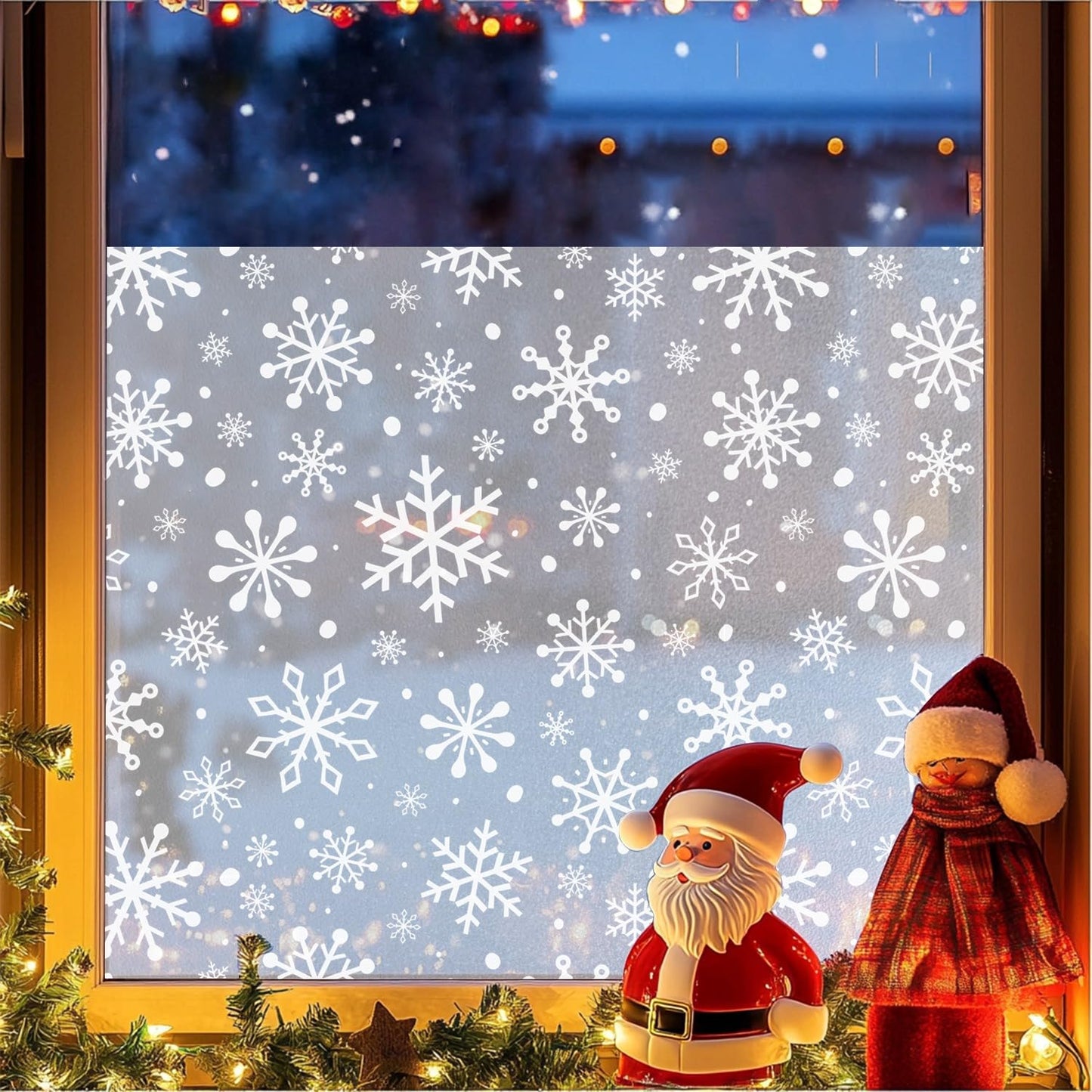 Christmas Stain Glass Window Film Christmas Snowflakes Cling Rainbow Window Film Decorative Window Clings Pure White Frosted Vinyl Static Window Stickers for Holiday Glass Windows Decor 16.9 * 39.3in