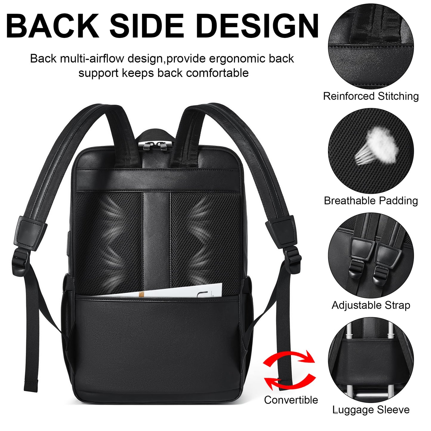 Shrrie 16 inch Vegan Leather Laptop Backpack with USB Charger,Smart Computer Backpack for Men and Women Business,Work,Office,College