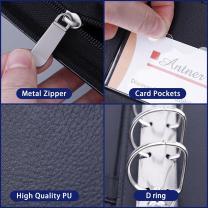 Antner Zippered 7 Ring Business Checkbook Binder Portfolio for 3-on-a-Page Business Checks, 600 Checks Capacity, PU Leather Check Book Binder Cover for 9x13 Sheets, Built-in Storage Organizer, Black