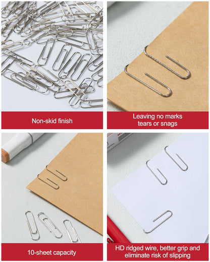 PAPERPAL Paperclips for Office School & Personal Use, #1 Nonskid Paper Clip (1-2/7"), 2000 Medium Paper Clips (20 Boxes of 100 Each), Silver