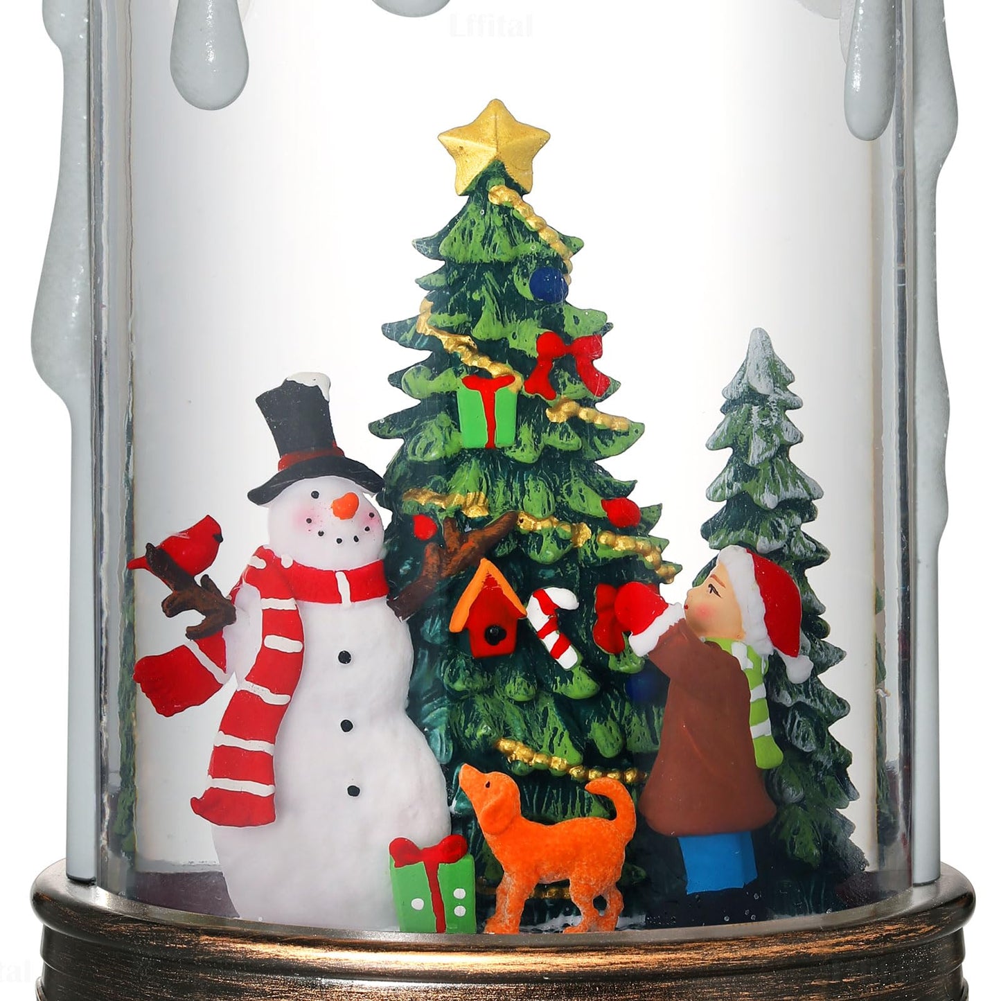 Lffital Snowman Christmas Snow Globe Lantern, Lighted Christmas Decorations for Home Candle Shaped Snow Lantern with Music Timer Glittering, Home Decor Festival Gife, USB & Battery Operated