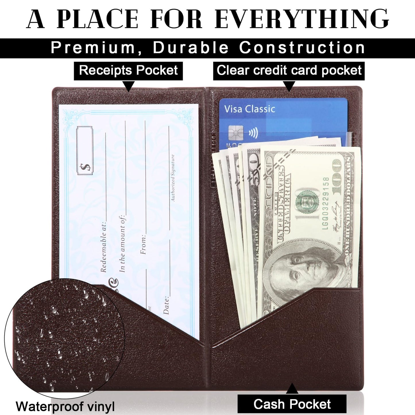 Affrolling 25 Pcs Check Presenters for Restaurants Dark Brown Guest Check Card Holder Bill Book Tip Check Holder with Gold Thank You Imprint Guest Check Books for Servers Cafe Bar Waiter, 8 x 4 Inch