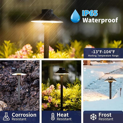 Gardenreet Outdoor Brass Pathway Lights, Low Voltage Landscape Path Lighting Wired, 12v Walkway Light LED Waterproof, Black for Outside Garden Yard with 3W 270LM 3000K Soft White G4 Bulb (4 Pack)