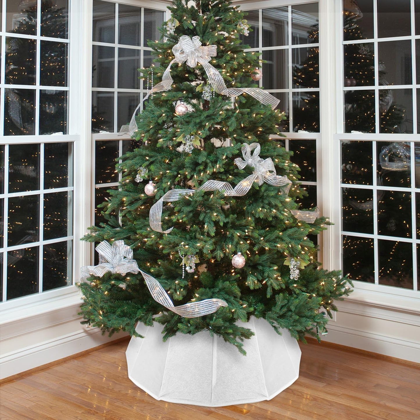Velvet Folable Christmas Tree Collar - White Velvet Tree Skirt for Artificial Trees