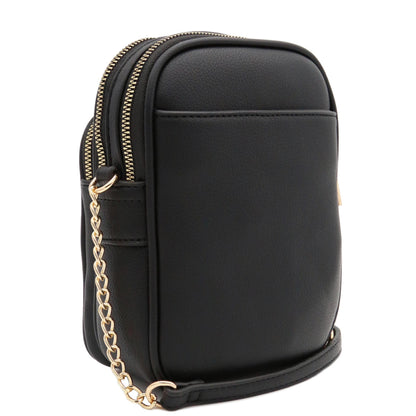 FashionPuzzle Multi Pocket PU Leather Casual Medium Crossbody Bag with Adjustable Strap (Black)