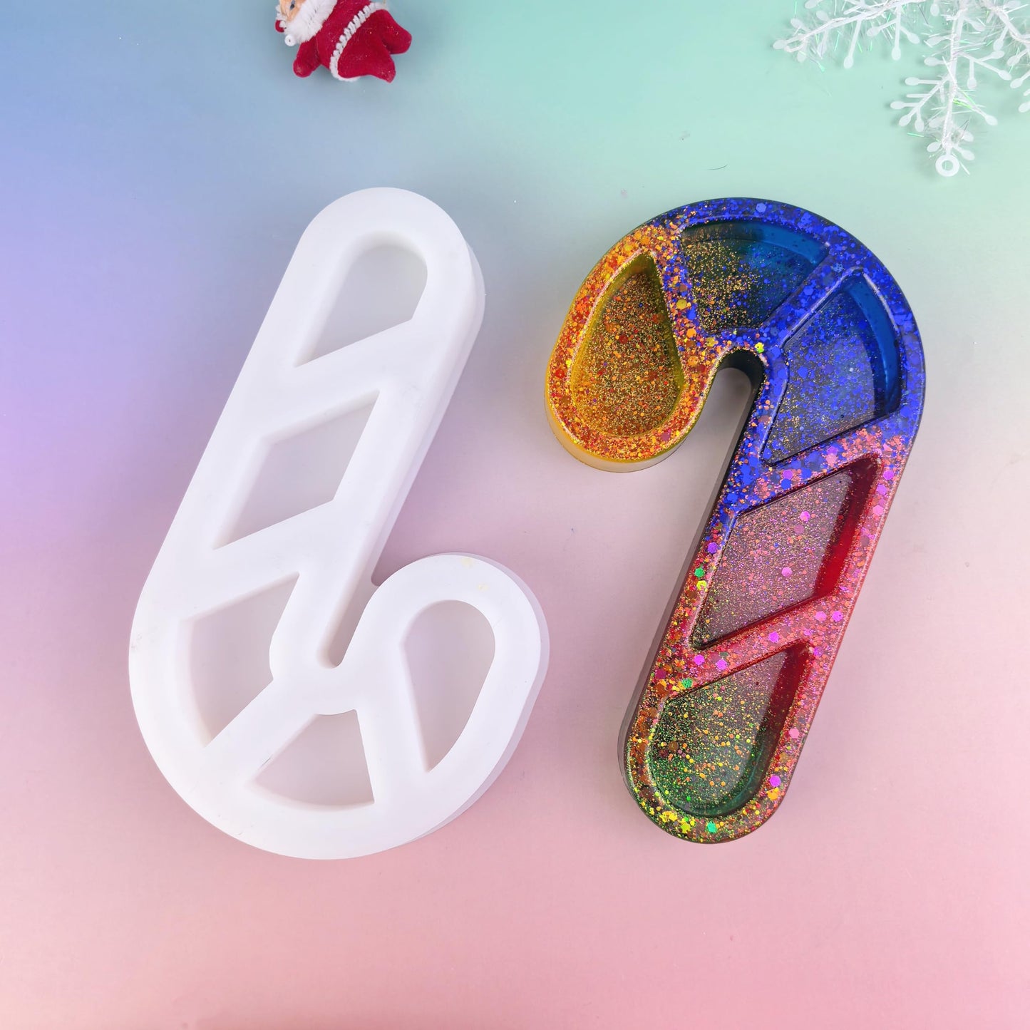 Christmas Candy Cane Resin Tray Silicone Mold, Candy and Snack Plates, Jewelry Storage Trays, Christmas Home Decor Casting Mold, Resin molds Silicone Clearance with Glitter Design