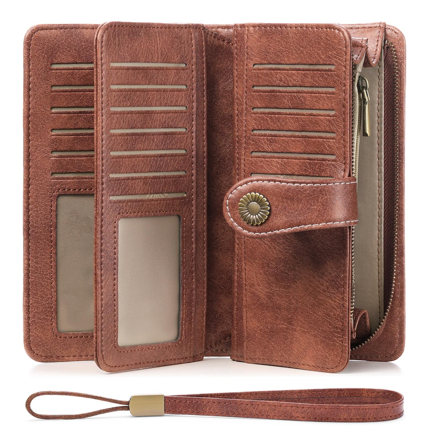 FALAN MULE Women's Wallet Leather RFID Blocking Large Capacity Trifold Ladies Wallet Wristlet Clutch Card Holder