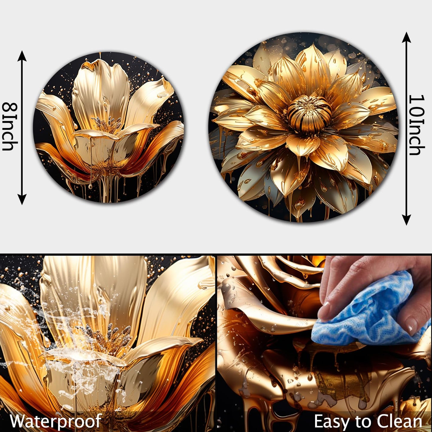 Tucocoo Golden Flowers Burner Covers,Set of 4,Lotus Floral Abstract Art Round Burner Cover Kitchen Decor Boho Pattern Classic Art Round Metal Stove Burner Covers,Two 8inch Two 10inch,Black