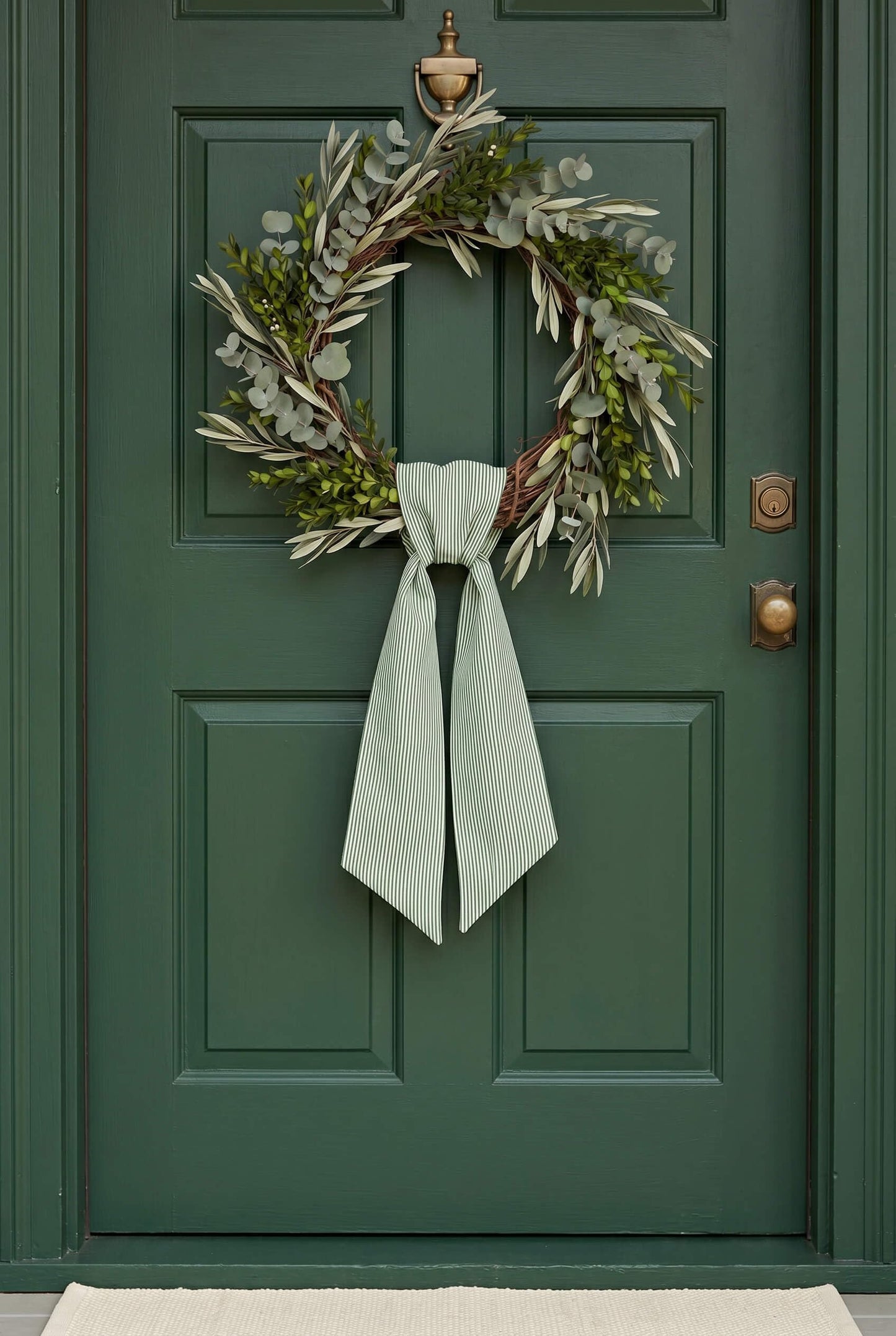 Kutyndrix Green and White Striped Wreath Sash 2 Pack for Front Door, 5.12" x 54.33" Each Spring St Patricks Easter Door Ribbon Decorations Set