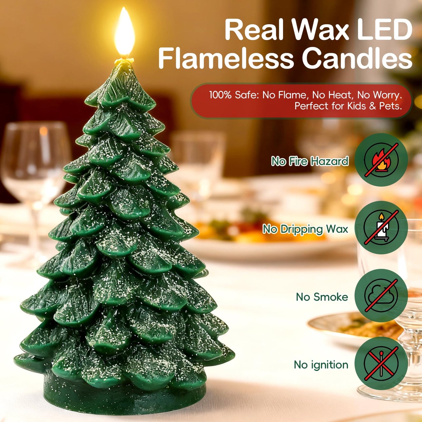 LiuSuper Christmas Tree Flameless LED Candle with Remote Timer, 1PC Real Wax Battery Operated Flickering Candle with Snowfall Effect, Safe for Holiday Home Decor