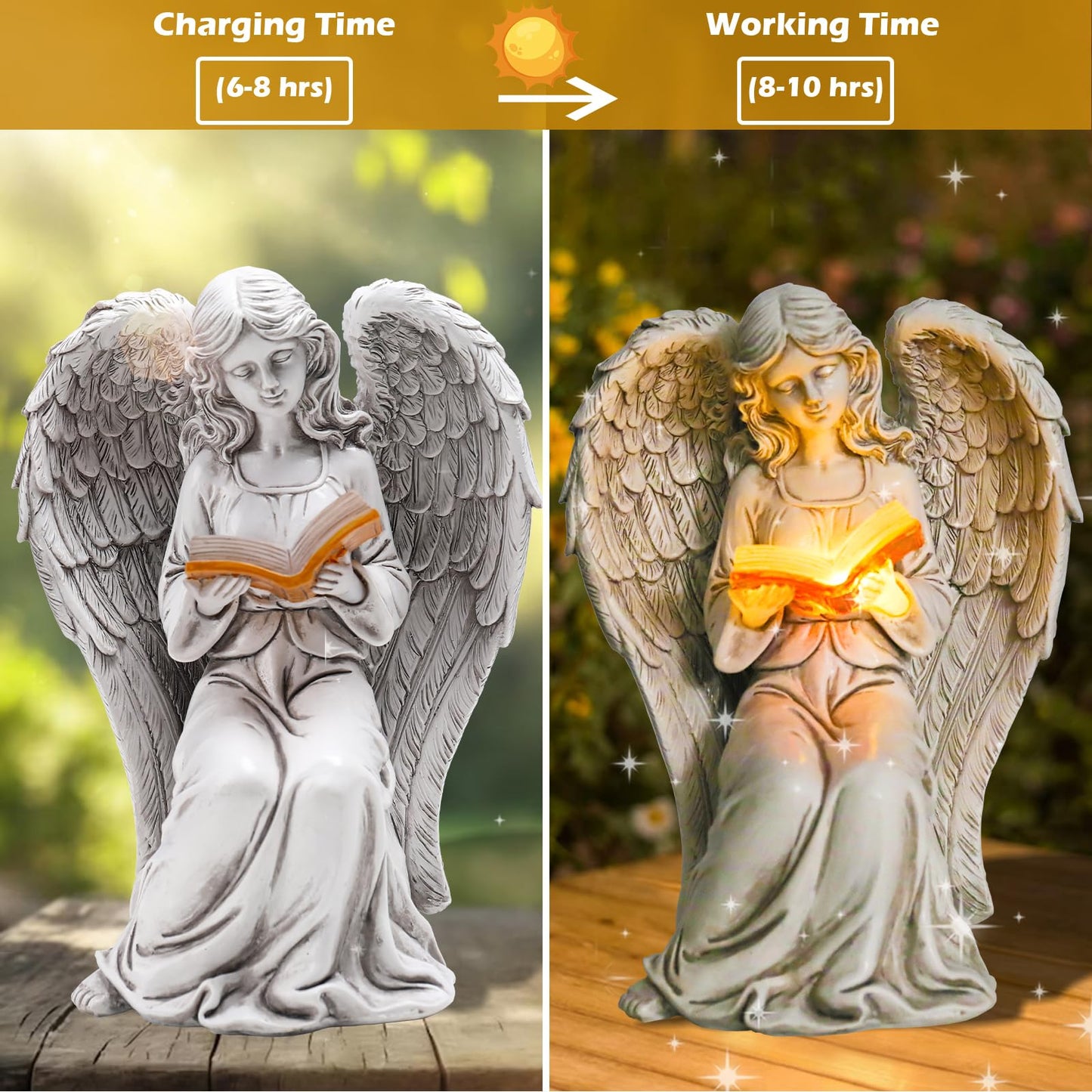 Angel Statue for Garden - 7.88 inches Guardian Solar Garden Statue, Gardening Gifts for Mom Grandma Lawn Ornaments Figurines for Outdoor Decor