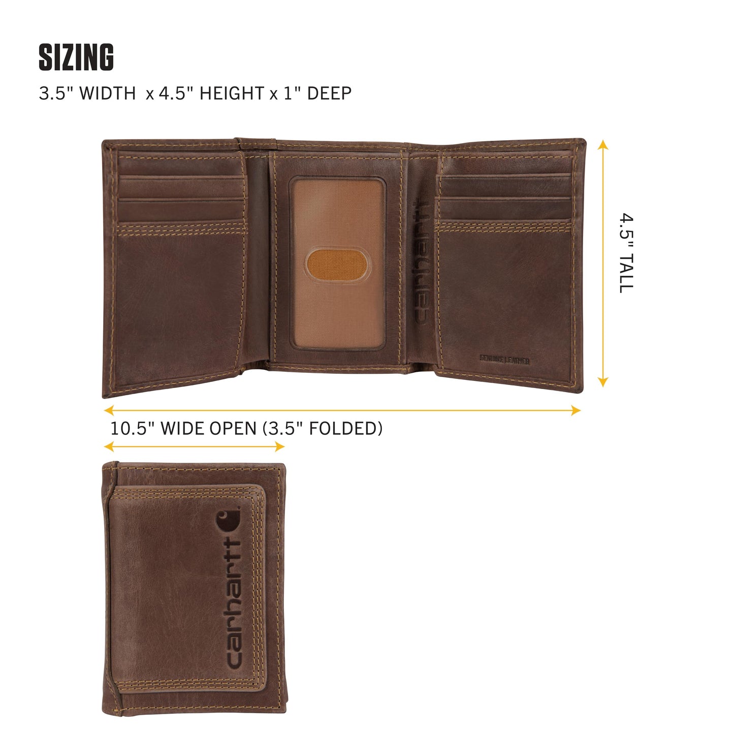 Carhartt Men’s Leather Triple Stitch Wallet, Durable Full-Grain Leather Bifold, Trifold & Rodeo Styles, Gifts for Men