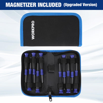 WORKPRO 10-Piece Precision Screwdriver Set with Pouch, Phillips, Slotted, Torx Star, Magnetic Screwdriver Repair Tool Kit, Non-Slip Grip, for Eyeglass, Watch, Computer, Laptop, Phone