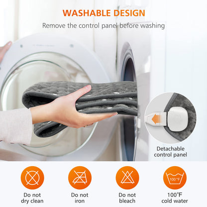 Snailax Heating Pad & Foot Warmer with 6 Temperature Settings & Auto Shut Off, 17”x33”, Washable Fast Heated Pads for Back Pain Relief,Abdomen,Feet,Back,Cramp(Grey)