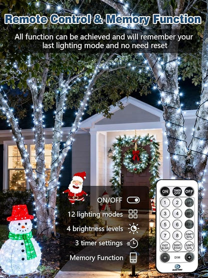 Voice Controlled Christmas Lights with Remote, 165 FT 500 LED String Lights Indoor Outdoor with 12 Modes 3 Timers, Dimmable Twinkle Light Plug in Waterproof for Xmas Tree Party Decor, Cool White