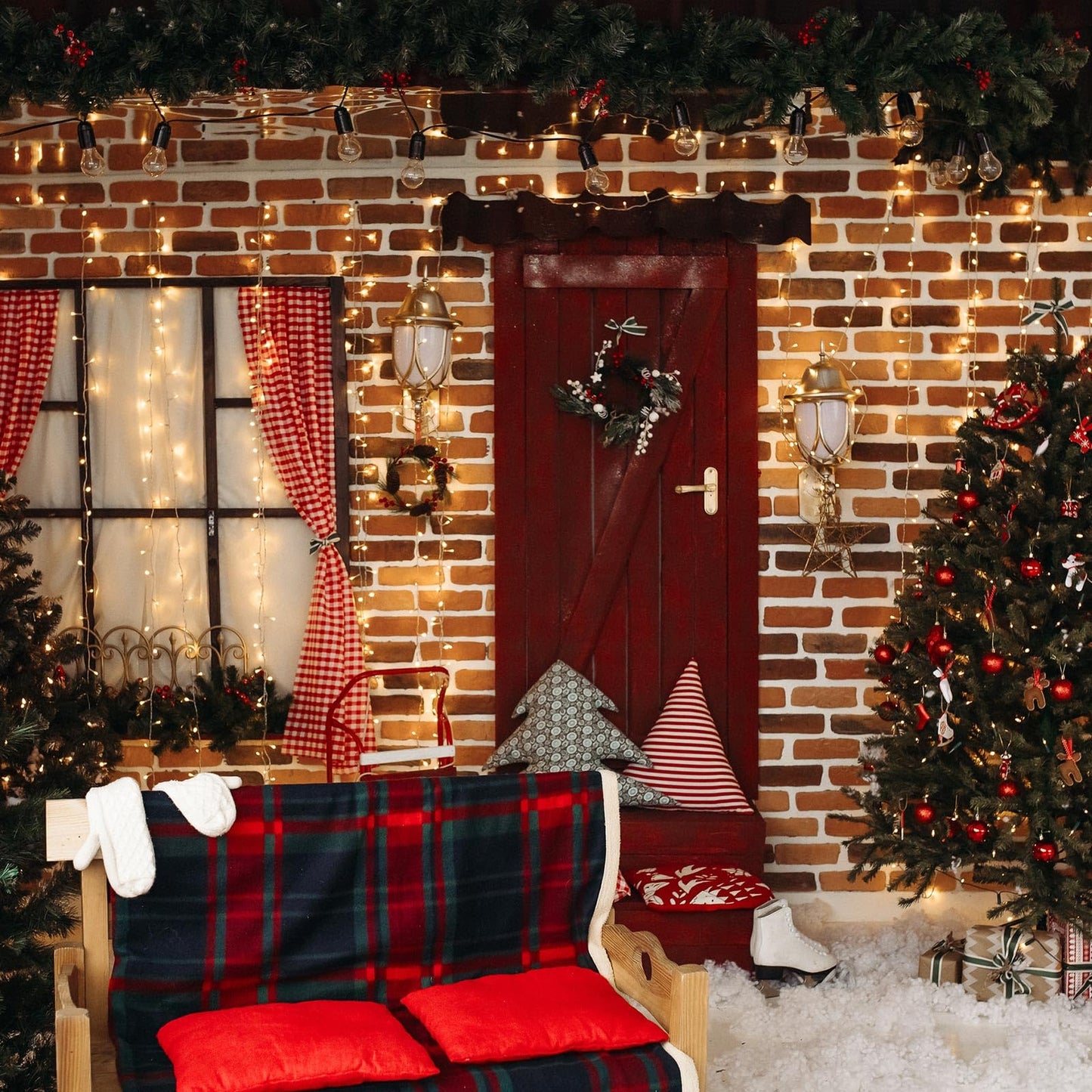 Chuangdi Brick Stone Wall Stone Wall Scene Setter Brick Sheet Wallpaper Curtains Door Removable Tablecloth Photo for Halloween Christmas Party and Home Decor(Retro Red,6 Pcs)
