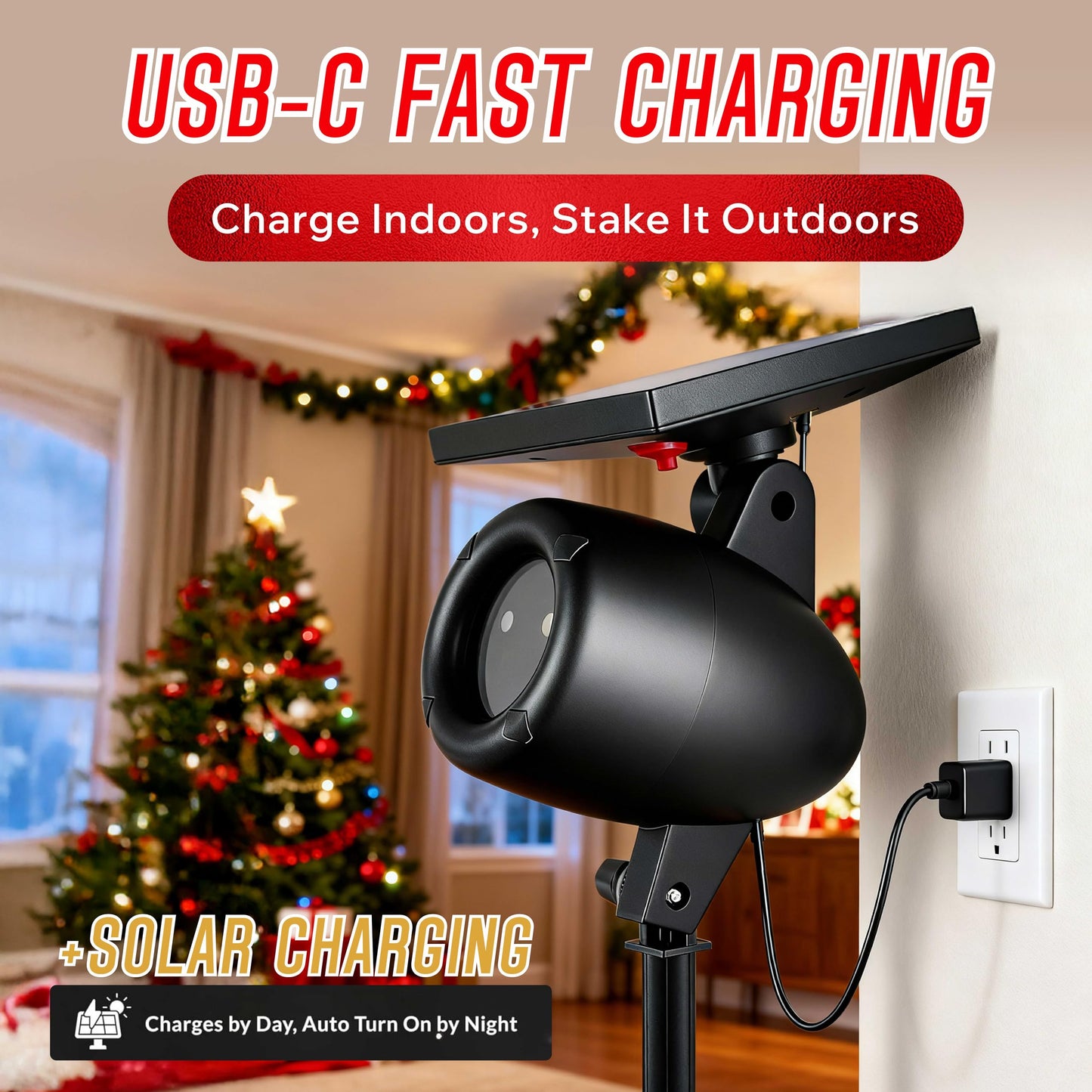Outdoor Christmas Projector Laser Light, Solar Powered - STARTASTIC Christmas Lights, Covers 600 Sq Ft, Waterproof, Easy Installation, Auto-On, Wireless Remote Control, 5 Modes, House, Yard, Party