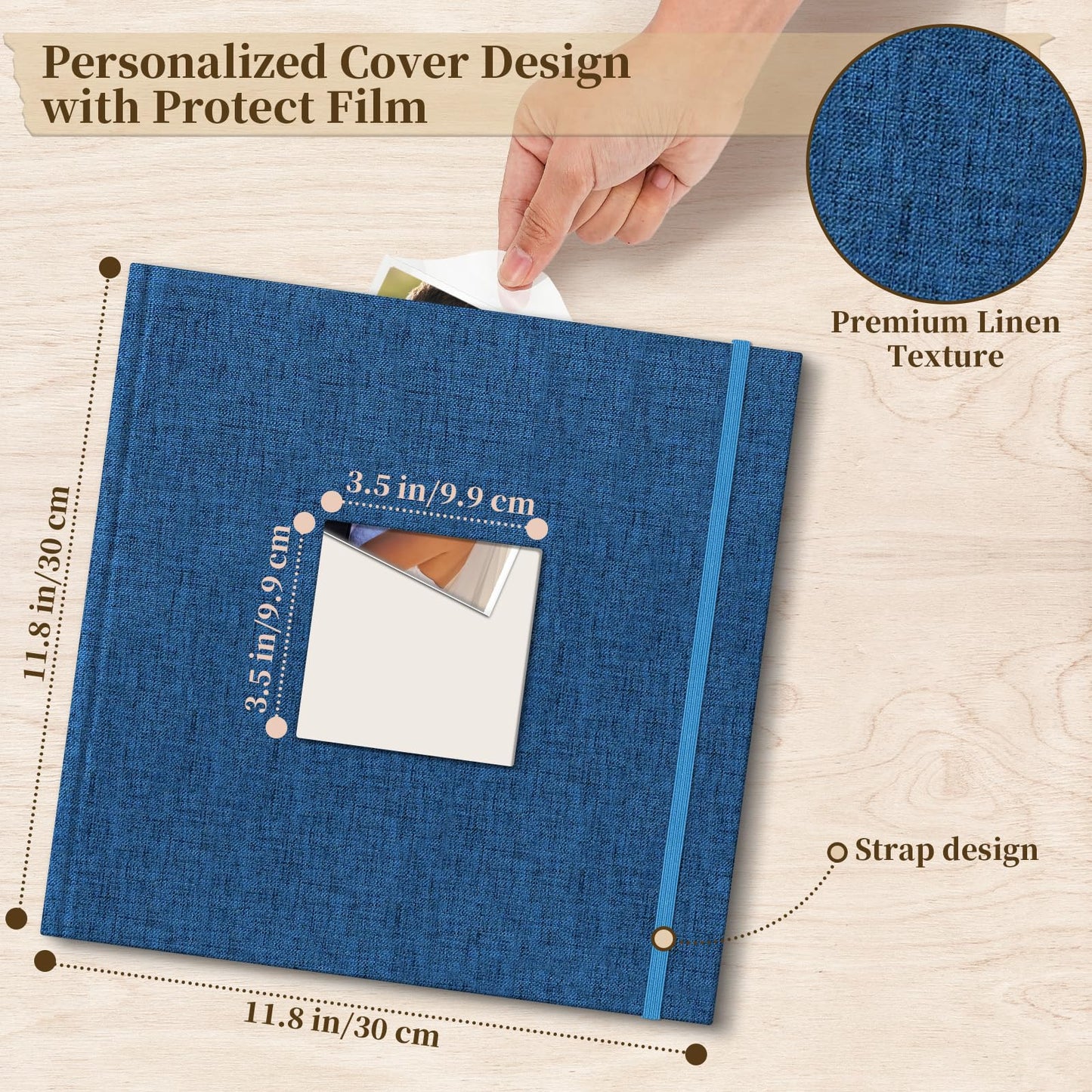 Vienrose Scrapbook Album 12" x 12", Large Linen Photo Album with Writing Space, DIY Scrapbook Supplies for Wedding, Baby, Family Memories & Travel (30 sheets / 60 pages Navy Blue)