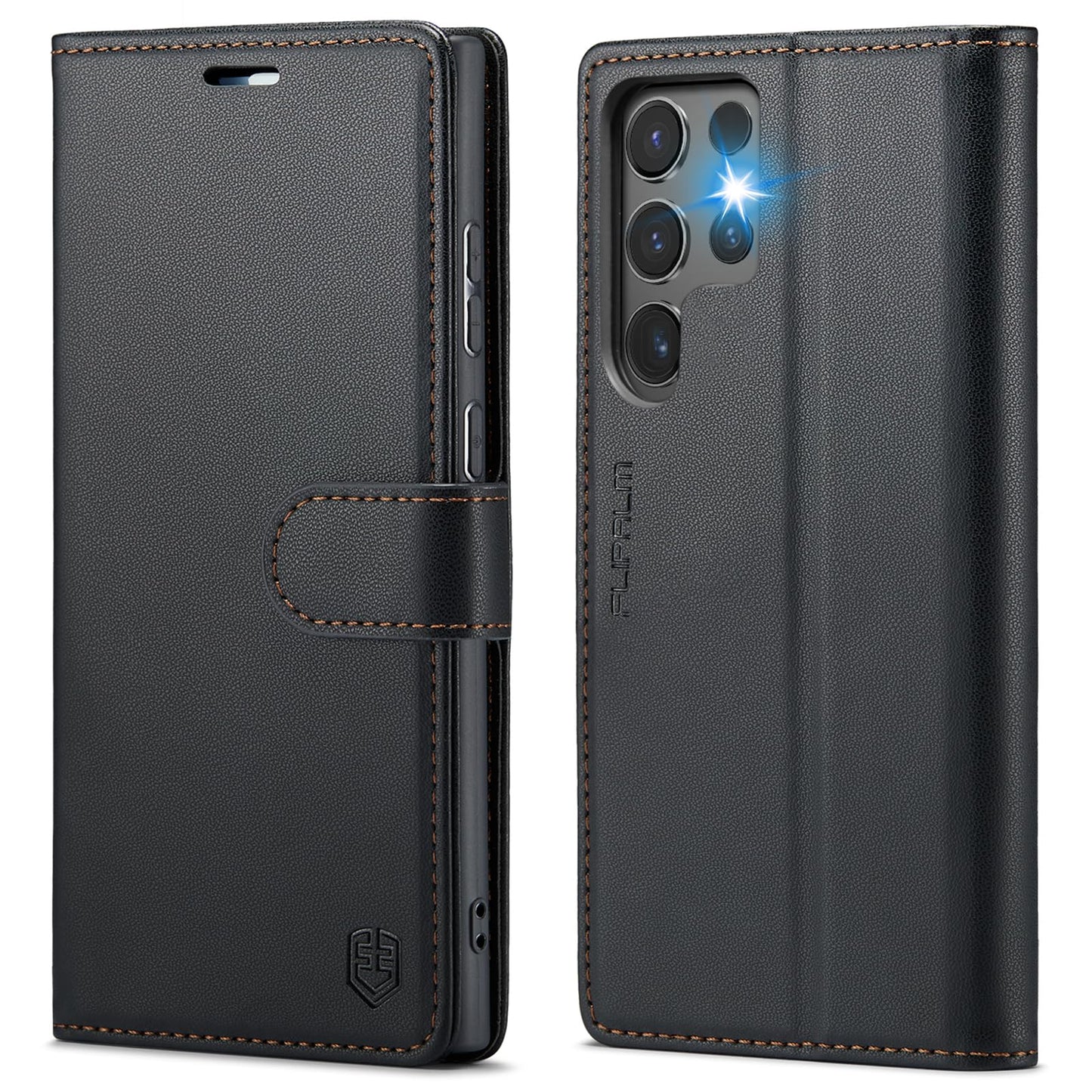 FLIPALM Wallet Case for Samsung Galaxy S24 Ultra, RFID Blocking Credit Card Holder, PU Leather Folio Flip Kickstand Protective Shockproof Cover for S24 Ultra (Black, for S24 Ultra - 6.8")