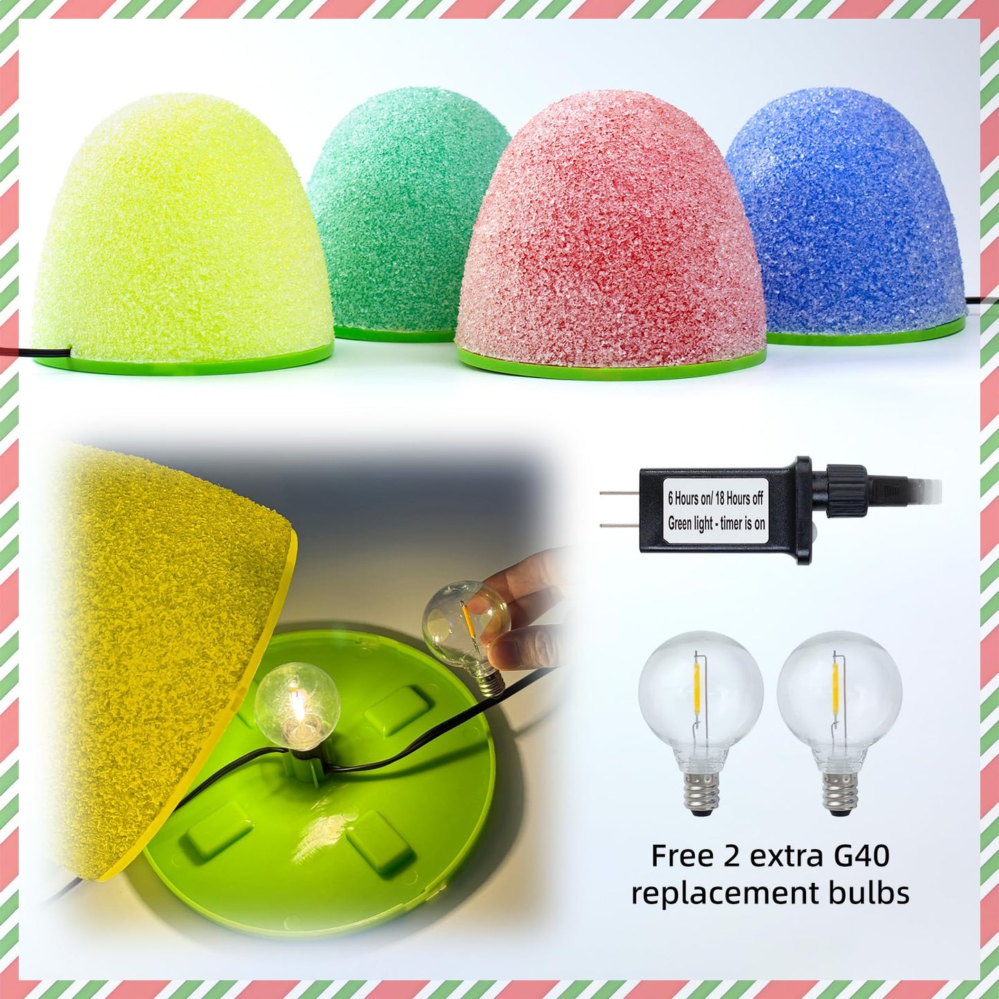 Illuminated Gumdrop Christmas Pathway Lights Outdoor Decorations, Connectable 4Pcs Light Up Gum Drop with Timer for Yard, Cute Holiday Christmas Outside Decor for Porch,Walkway, Gingerbread Theme