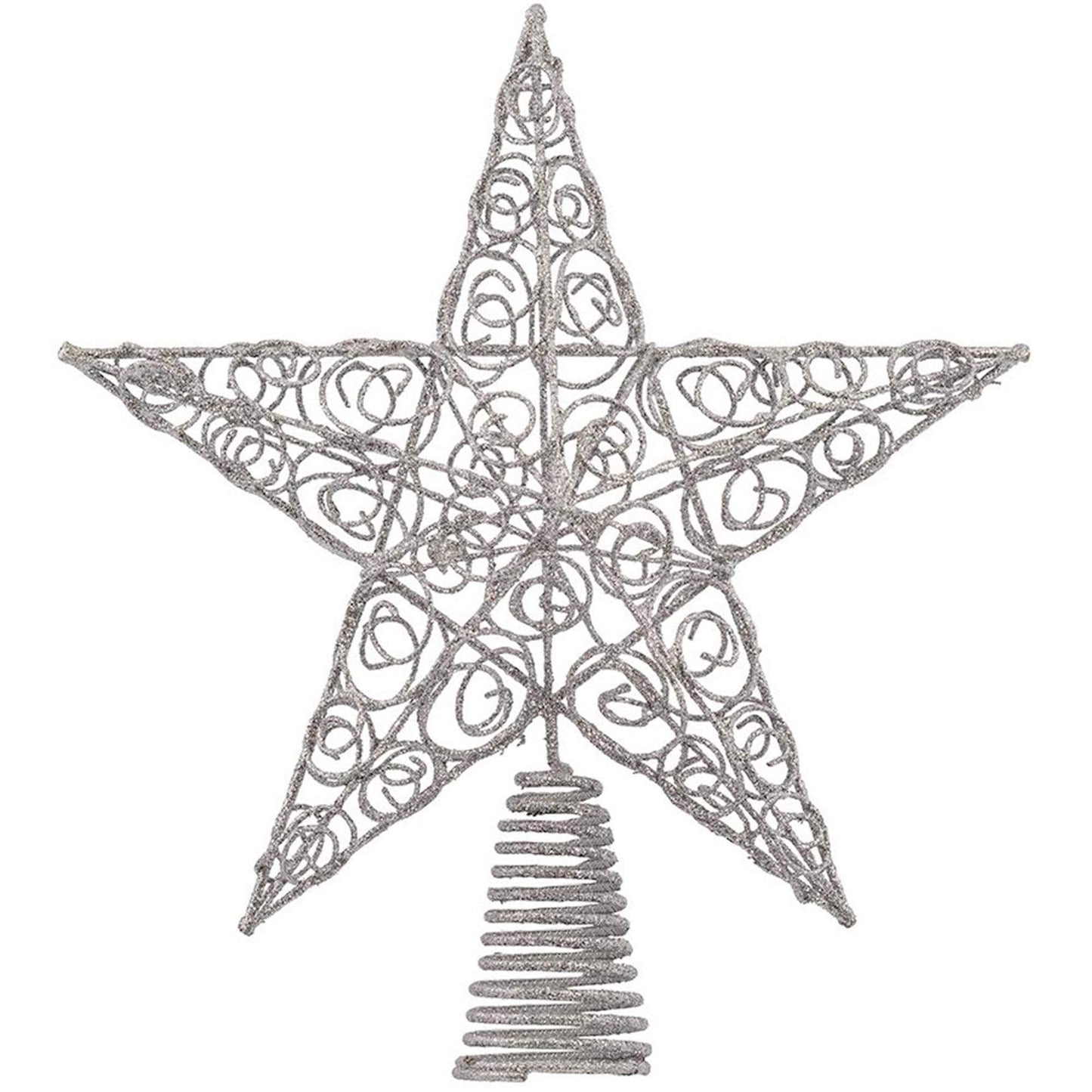 Ornativity Silver Star Tree Topper - Christmas Swirl Design Sparkle 3-D Dimensional Hallow Xmas Trees Top Star Decor Treetop Ornament Decorations