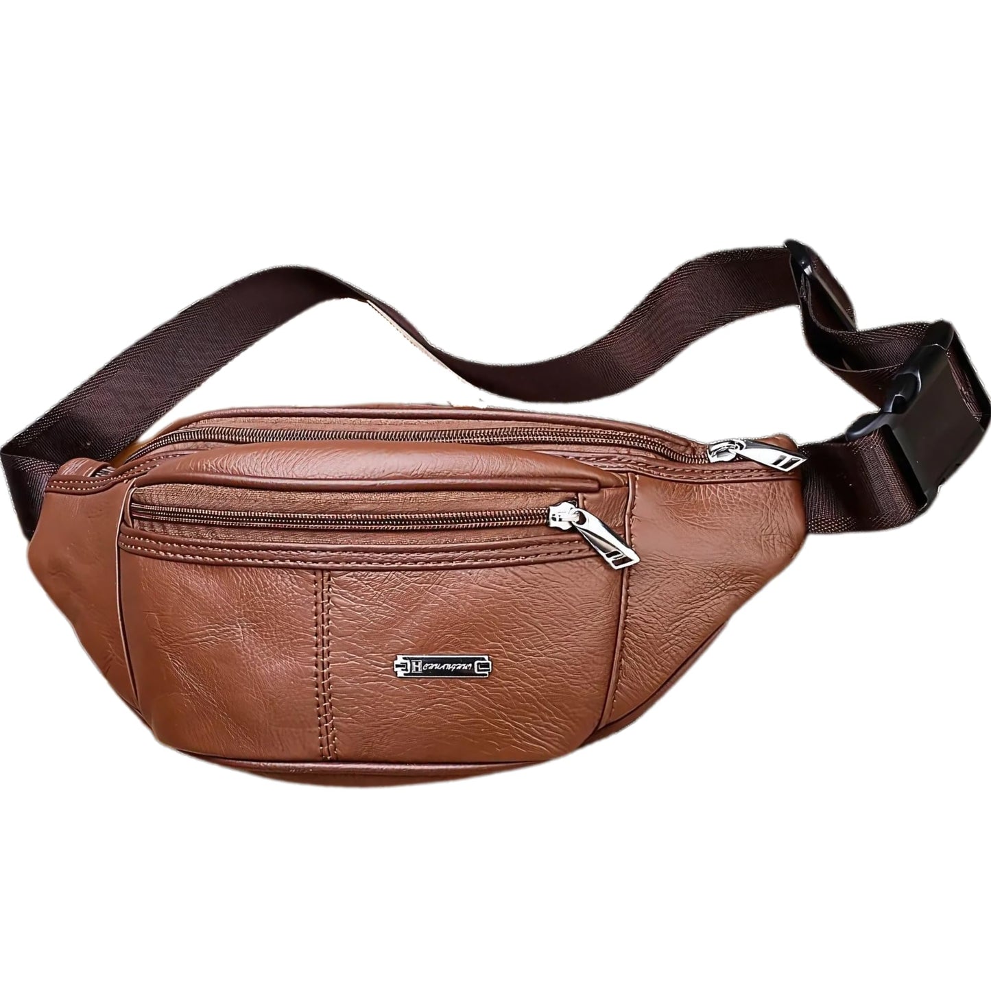 Genuine Leather Fanny Pack Bum Bag for Men – Crossbody Sling Waist Bag with 3 Pockets & Hidden Anti-Theft Pocket, Adjustable Strap, Lightweight Travel Hip Bag for Hiking, Outdoor & Daily Use (Tan)