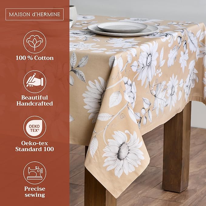 Maison d' Hermine Table Cloth Rectangle Table 100% Cotton 60 x 90 Inches Fall Tablecloth Reusable Everyday Use for Thanksgiving Christmas Decorations Dining Farmhouse Party (Pretty Autumn)