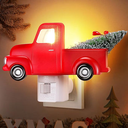 Christmas Red Truck Night Light Plug-in, 120V C7 LED Wall Nightlight Decoration for Bedroom, Bathroom, Kitchen, Hallway, Stairs