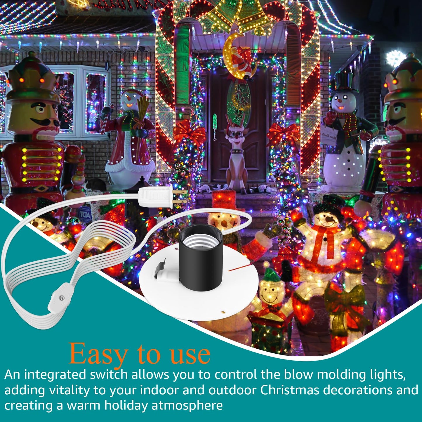 Basysion Blow Mold Light Kit Replacement Medium Base LightLight Cord with Switch, for MB48 E26 E27LED Single Light Cord Kit,for Christmas Village Halloween Salt Lamps Home Festive (2 Sets)